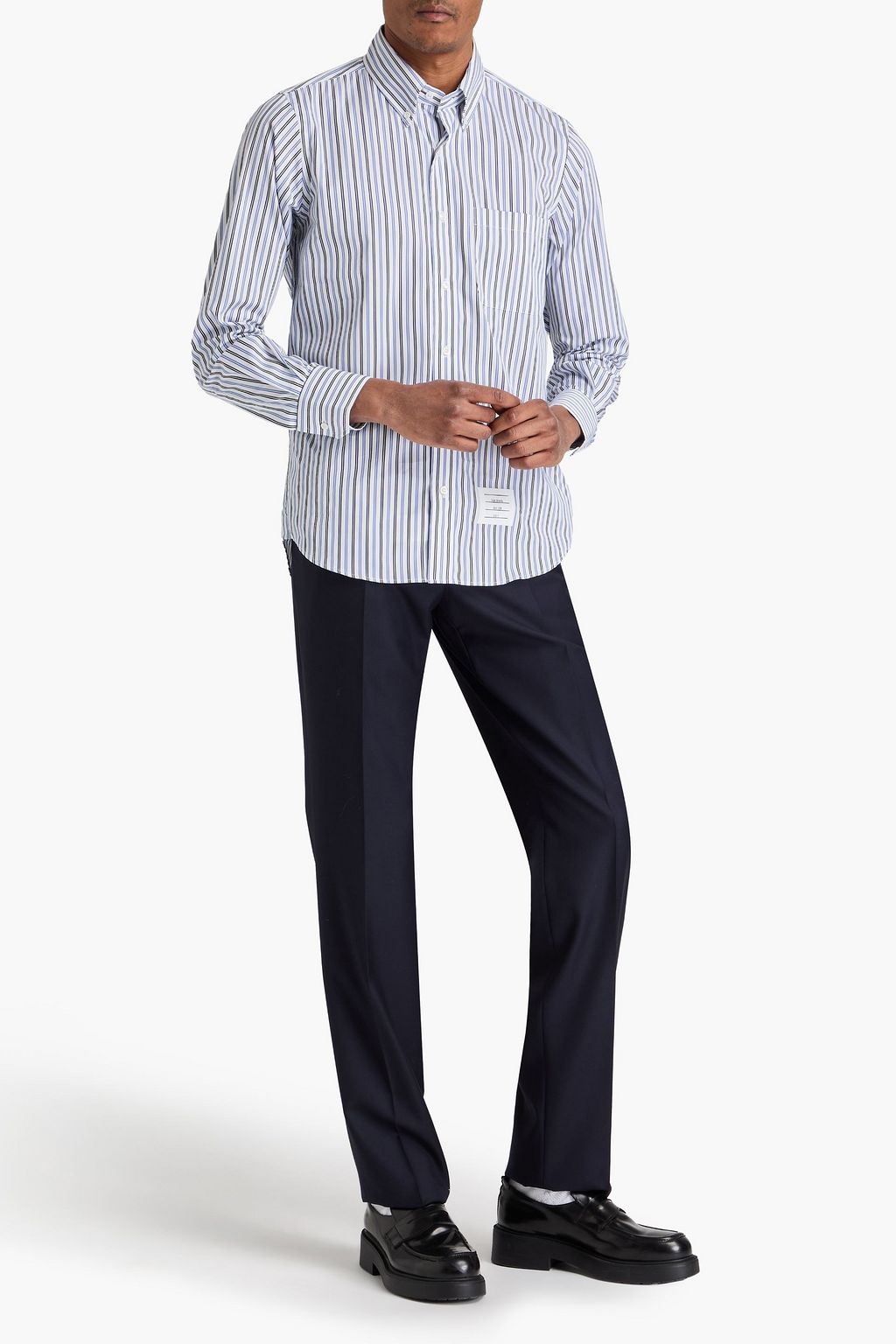 THOM BROWNE Striped cotton-poplin shirt