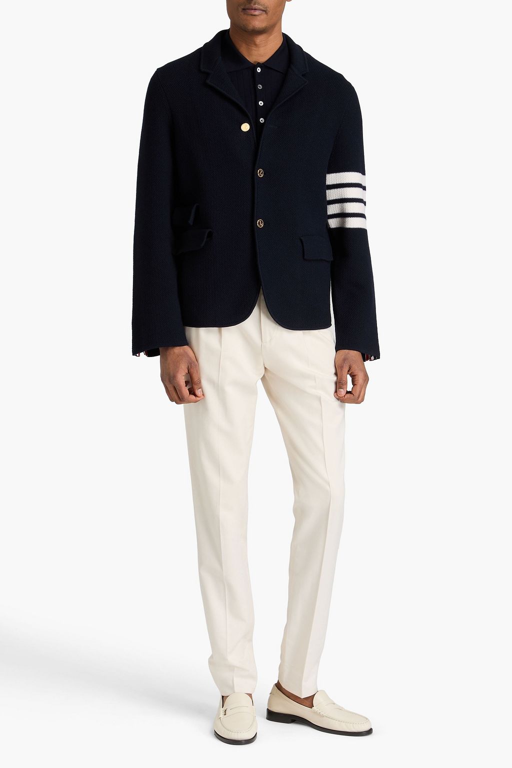 THOM BROWNE بليزر من مزيج الصوف بتصميم مخطط