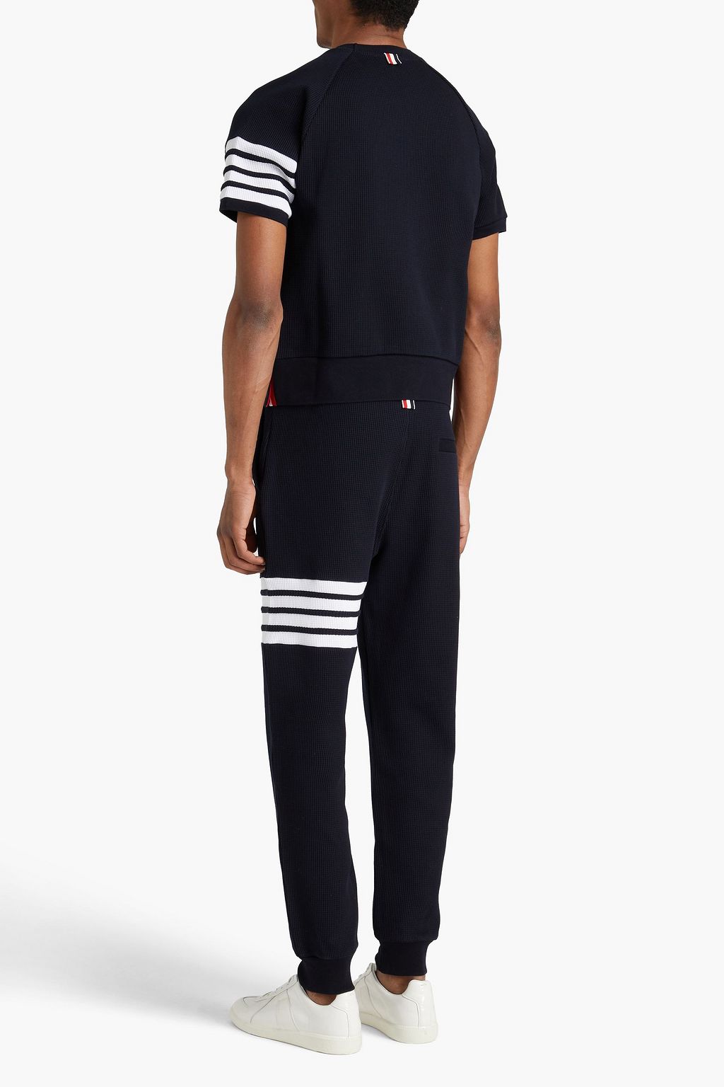 THOM BROWNE بنطال رياضي من القطن المحبوك بنمط وافل بتصميم مخطط
