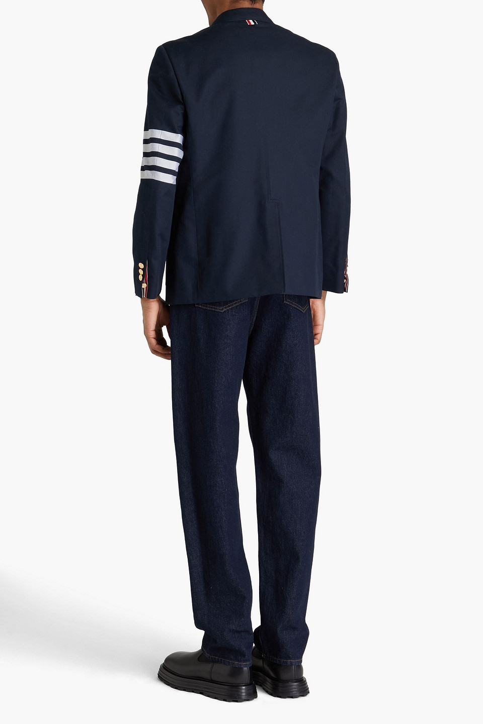Shop Thom Browne Double-breasted Striped Cotton-twill Blazer In Navy
