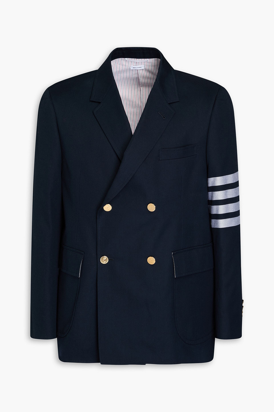 Thom Browne Double-breasted Striped Cotton-twill Blazer In Navy