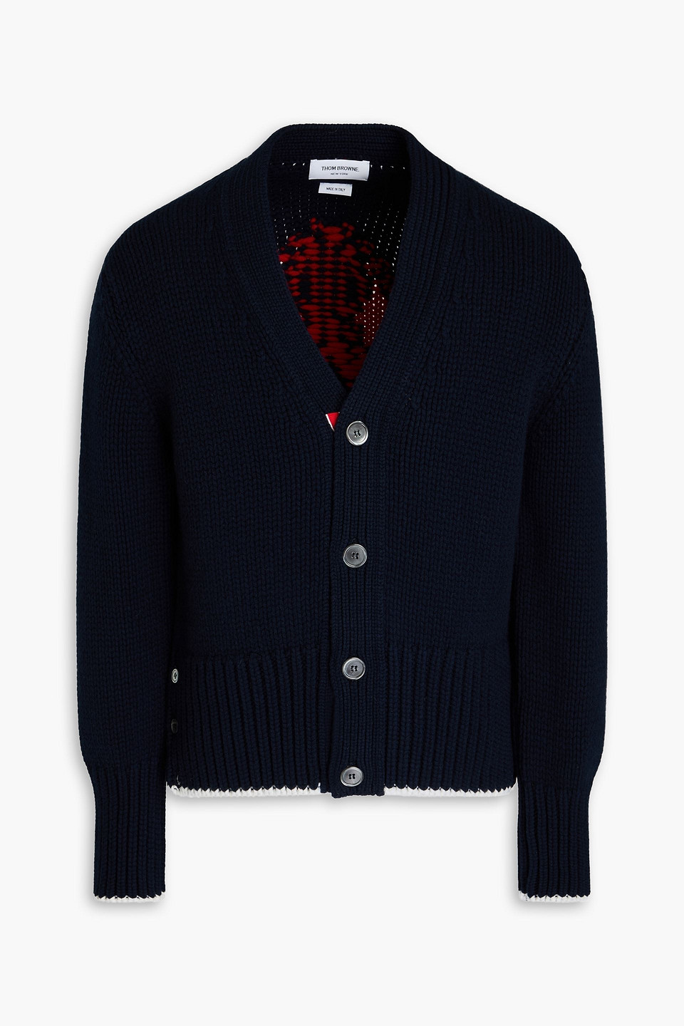 Thom Browne Intarsia Cashmere Cardigan In Navy