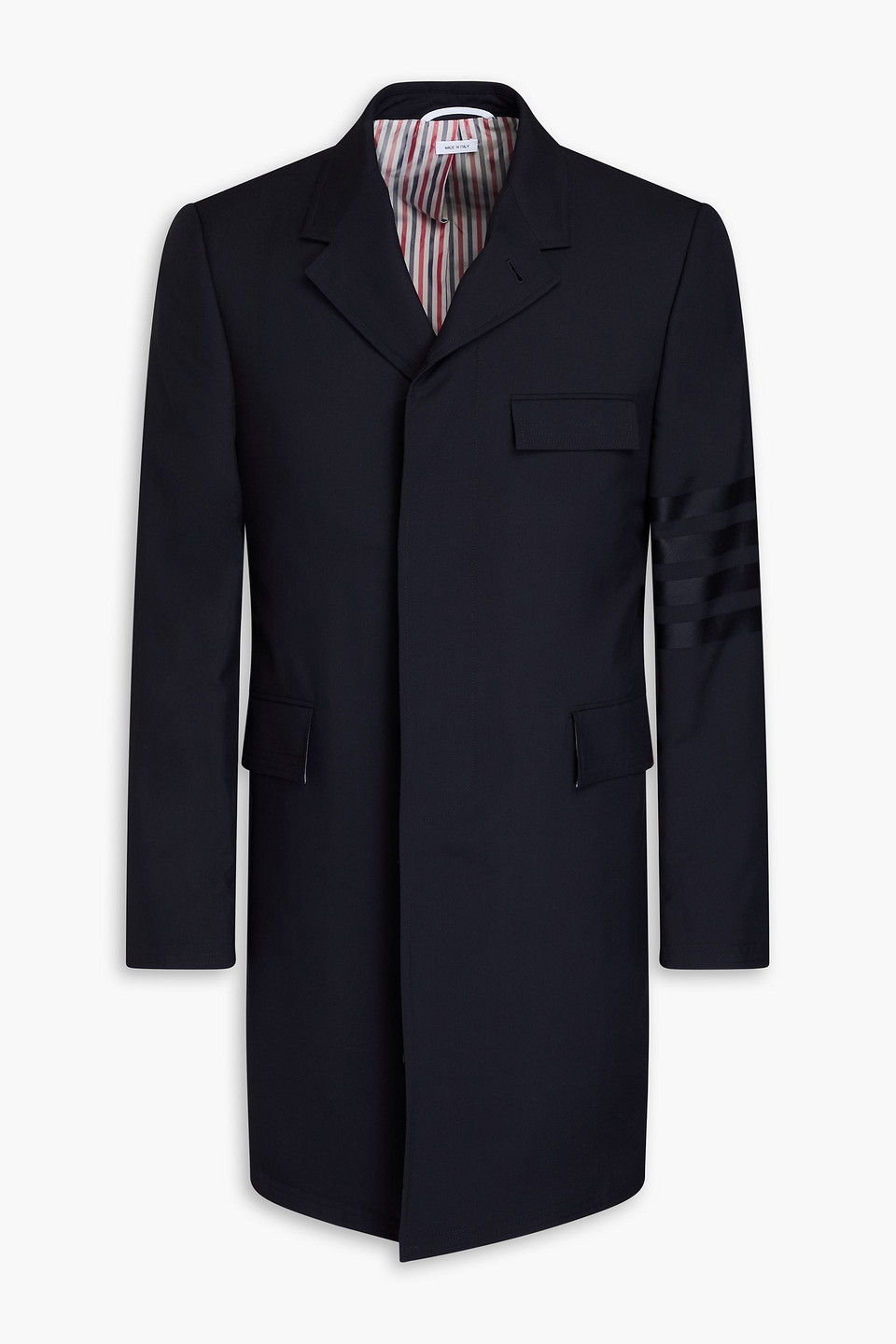 Thom Browne Striped Wool Coat In Navy