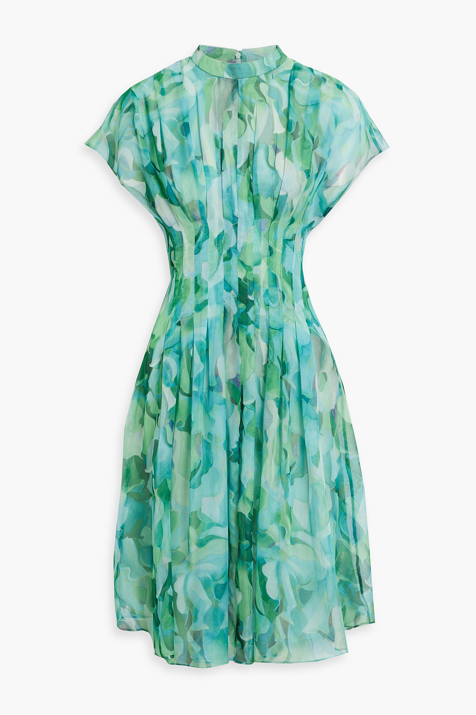 Pleated printed chiffon dress