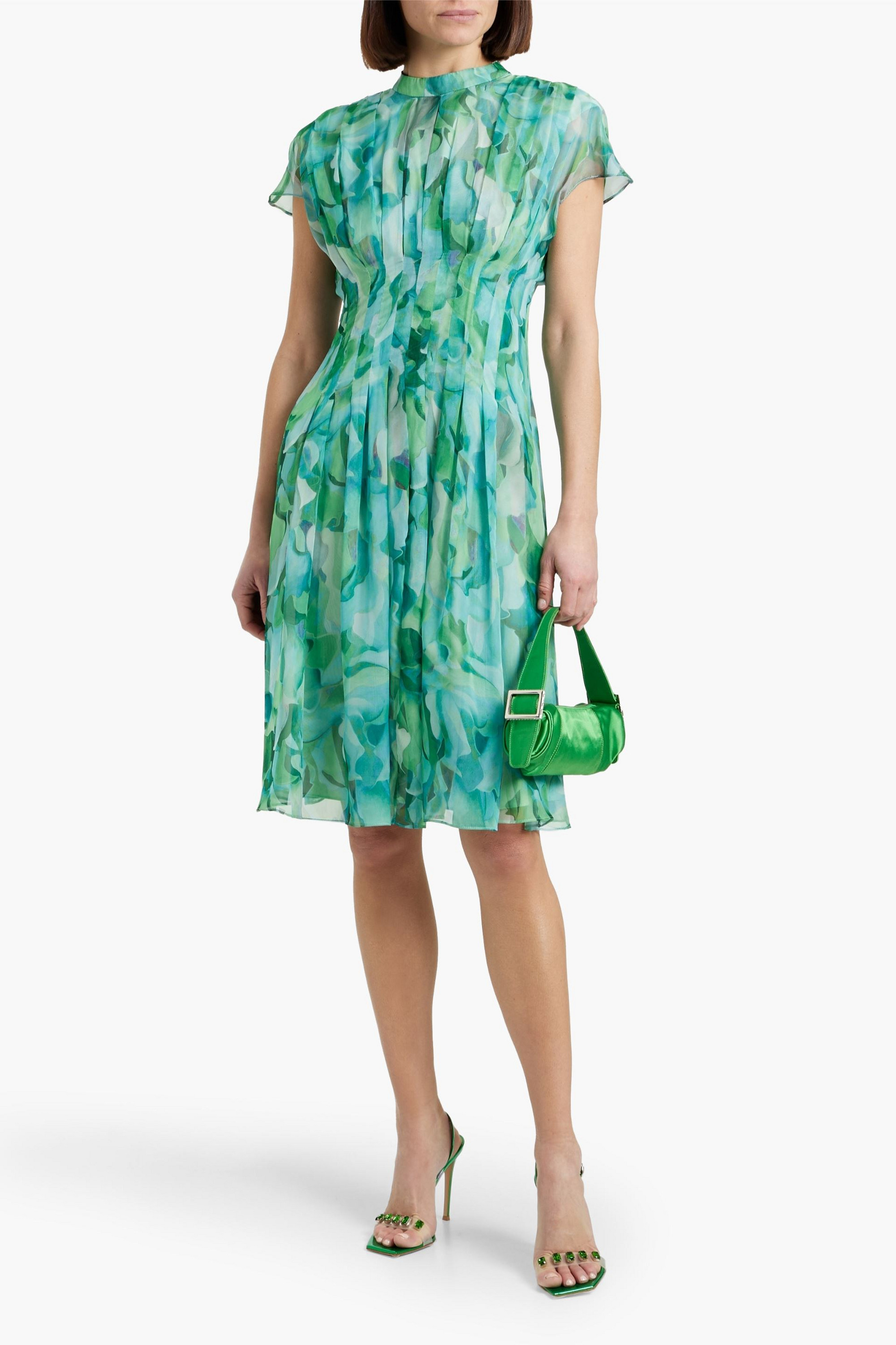 MIKAEL AGHAL Pleated printed chiffon dress
