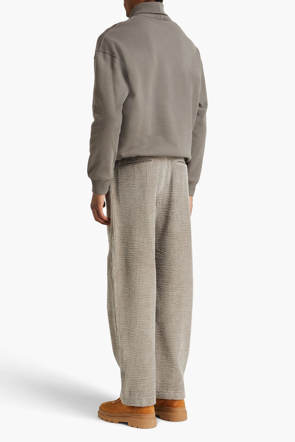 GIORGIO ARMANI Embroidered cotton-blend fleece turtleneck sweater