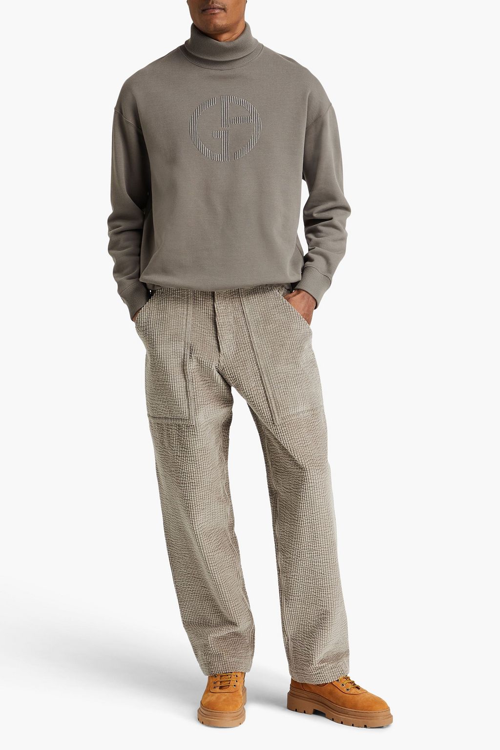 GIORGIO ARMANI Embroidered cotton-blend fleece turtleneck sweater