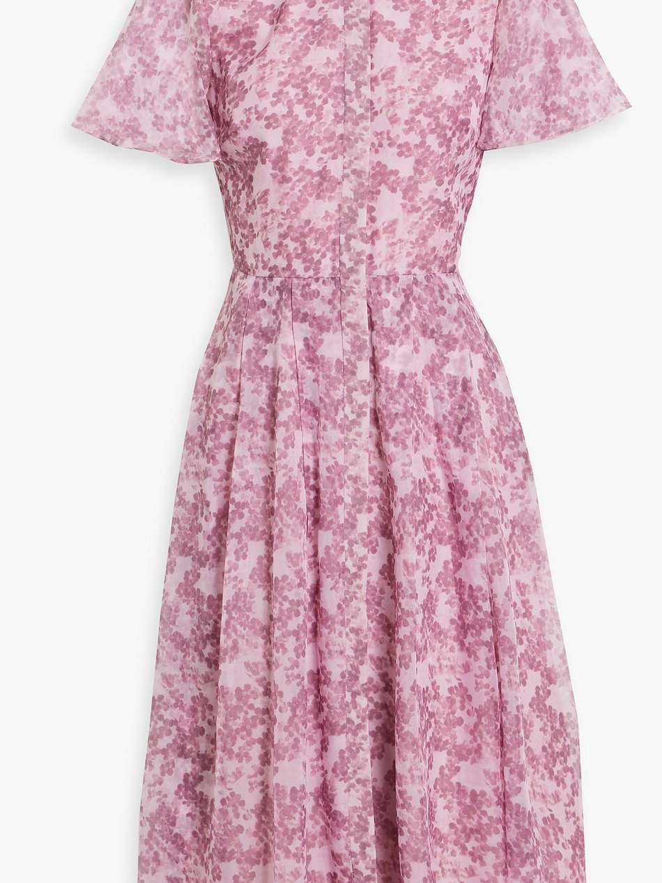 pleated floral-print chiffon shirt dress