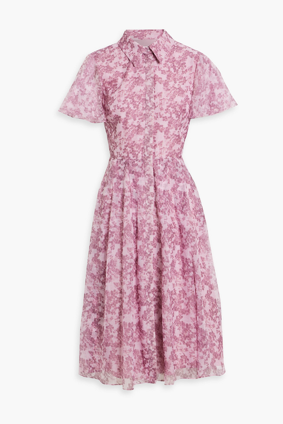 Mikael Aghal Pleated Floral-print Chiffon Shirt Dress In Pink
