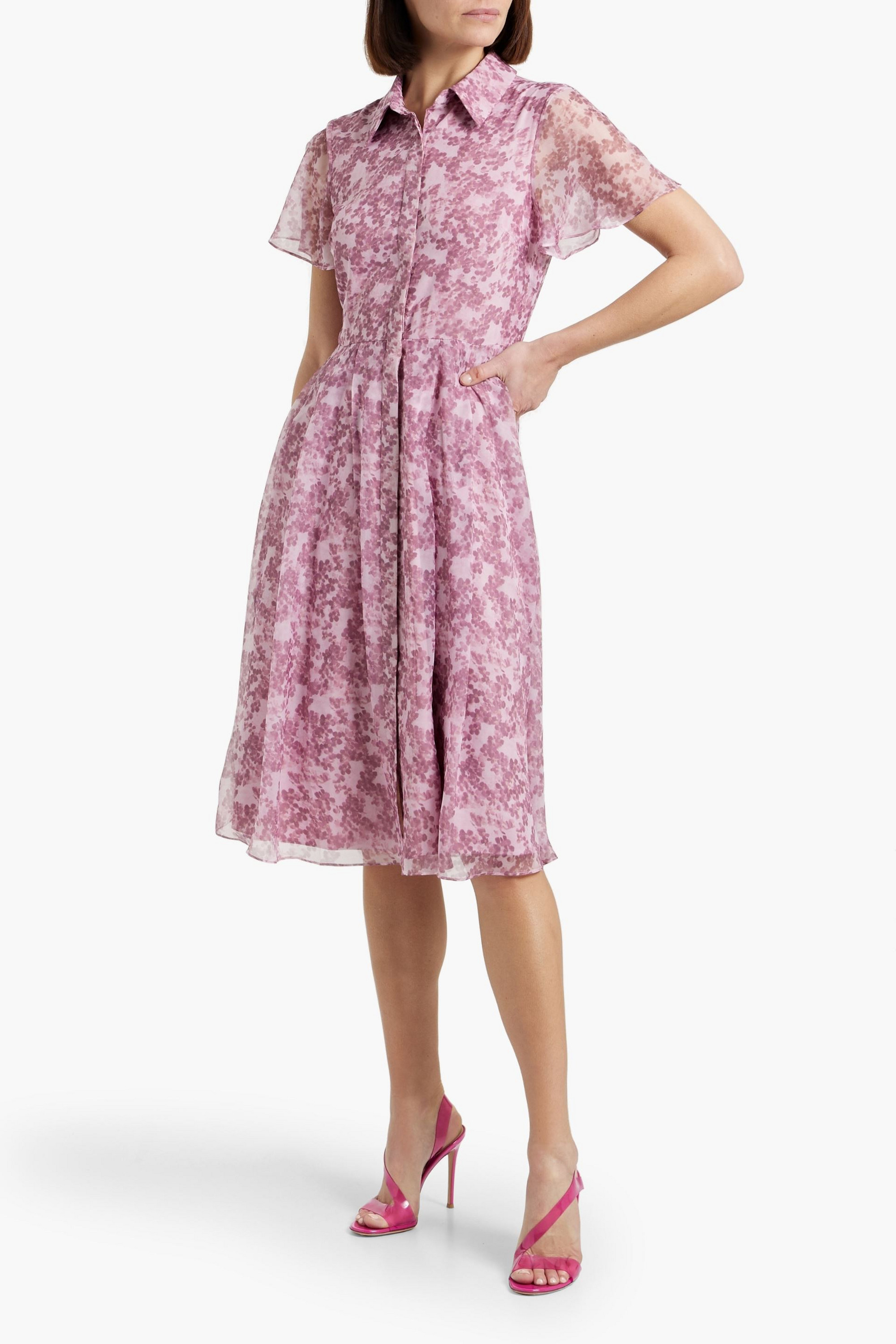 MIKAEL AGHAL Pleated floral-print chiffon shirt dress