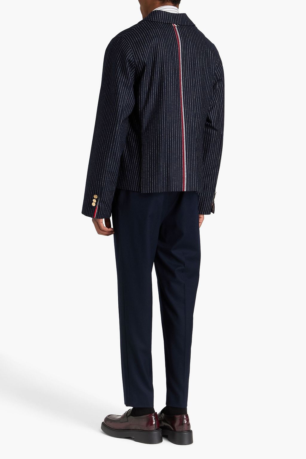 THOM BROWNE Pinstriped wool and cashmere-blend flannel jacket