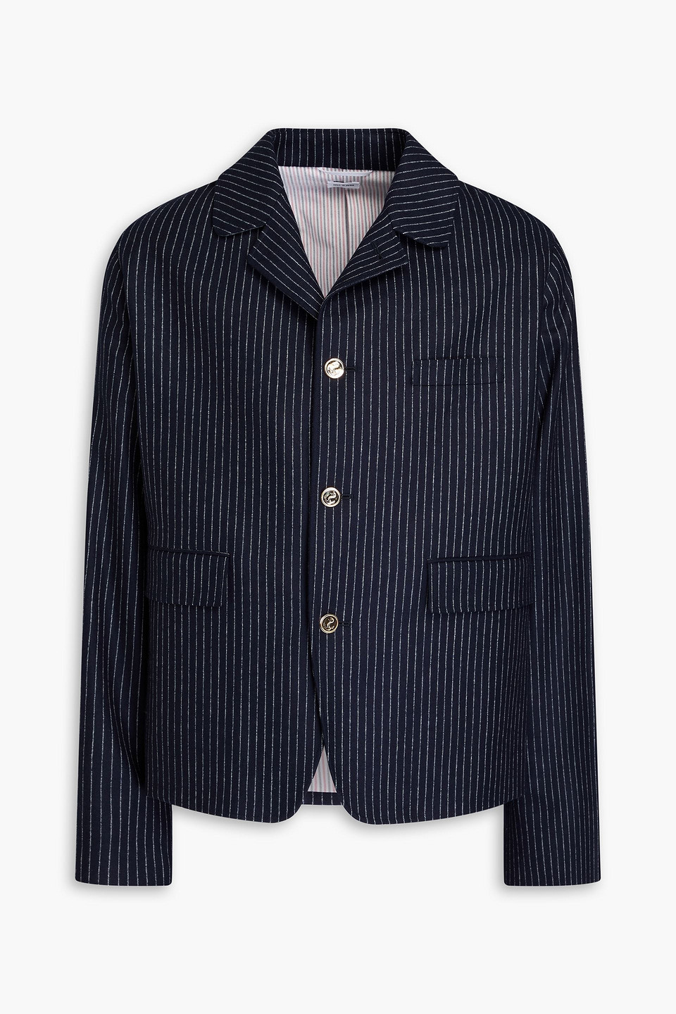 thom browne - pinstriped wool and cashmere-blend flannel blazer - blue - 1