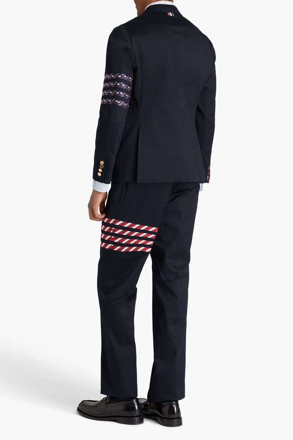 THOM BROWNE بليزر من القطن والتويل بتصميم مخطط