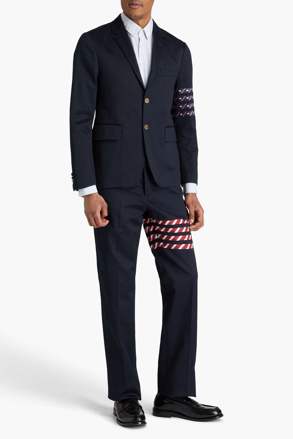 THOM BROWNE بليزر من القطن والتويل بتصميم مخطط