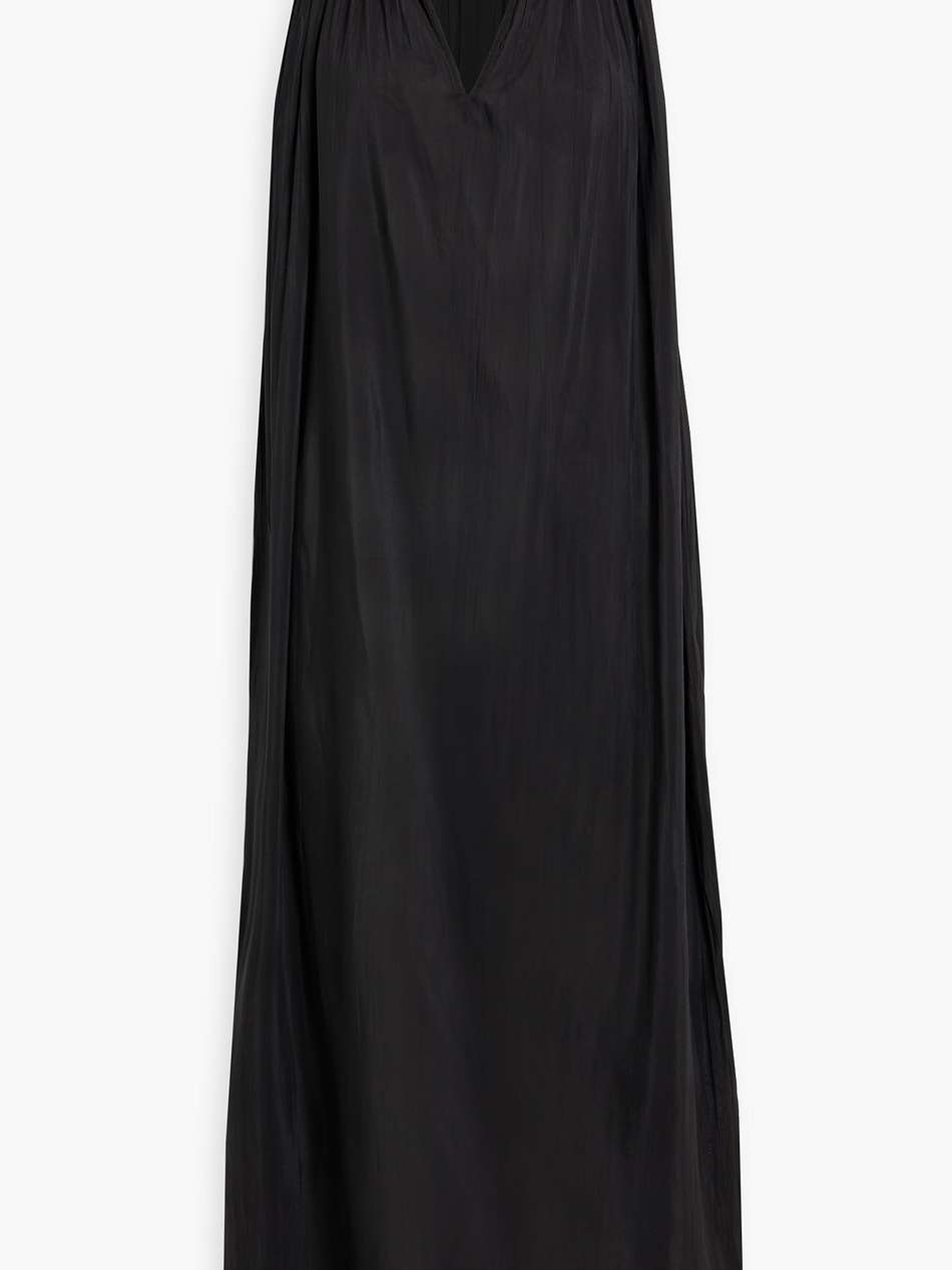 gathered voile midi dress