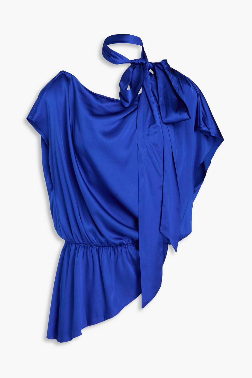 Alice Olivia - Mitsuko one-shoulder pussy-bow stretch-satin top - Blue - S