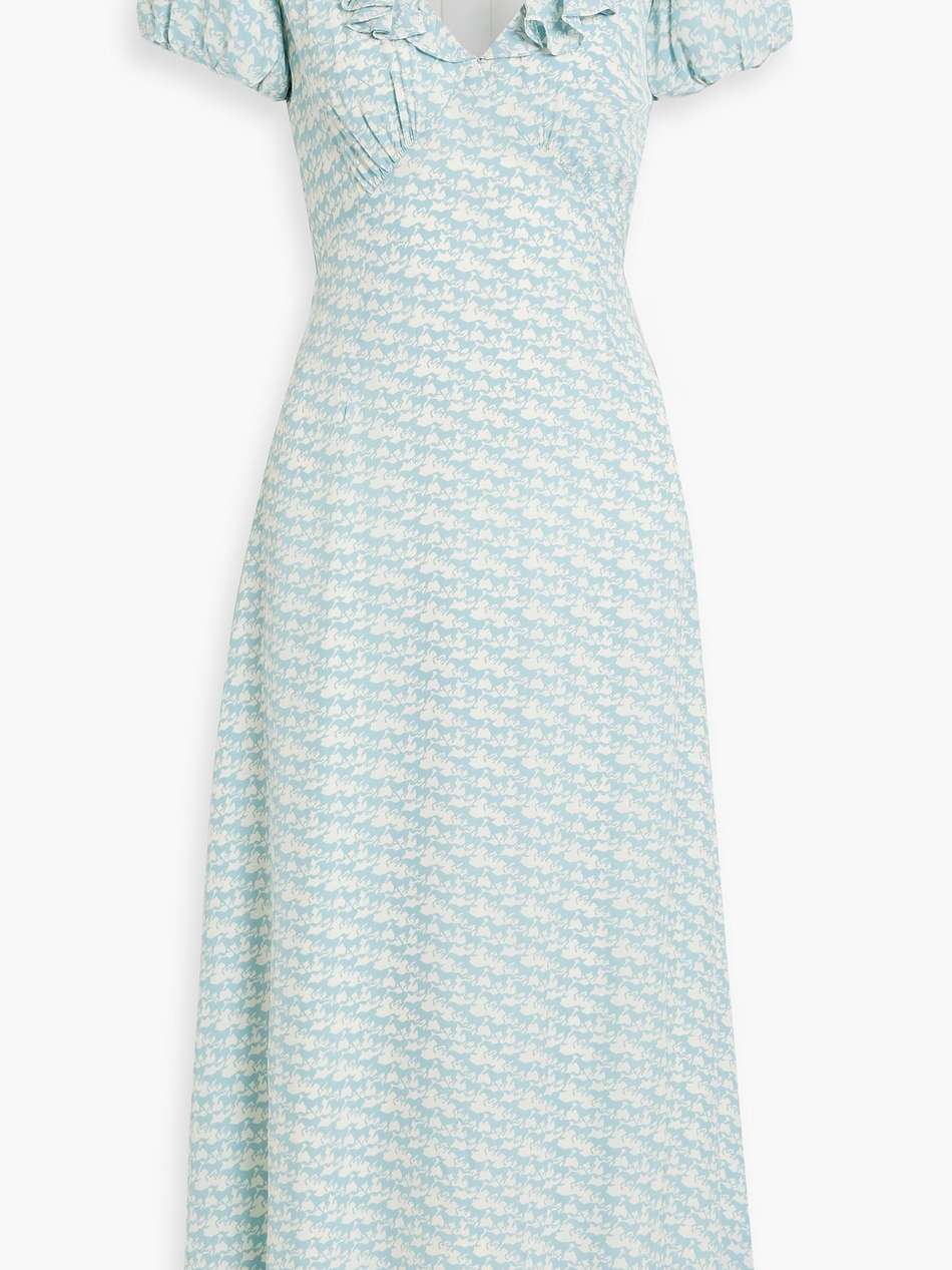 the calais ruffled printed crepe midi dress