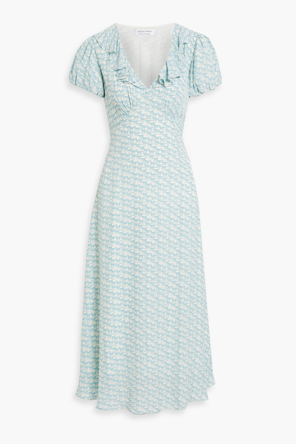 Solid & Striped The Calais Ruffled Printed Crepe Midi Dress In Light Blue