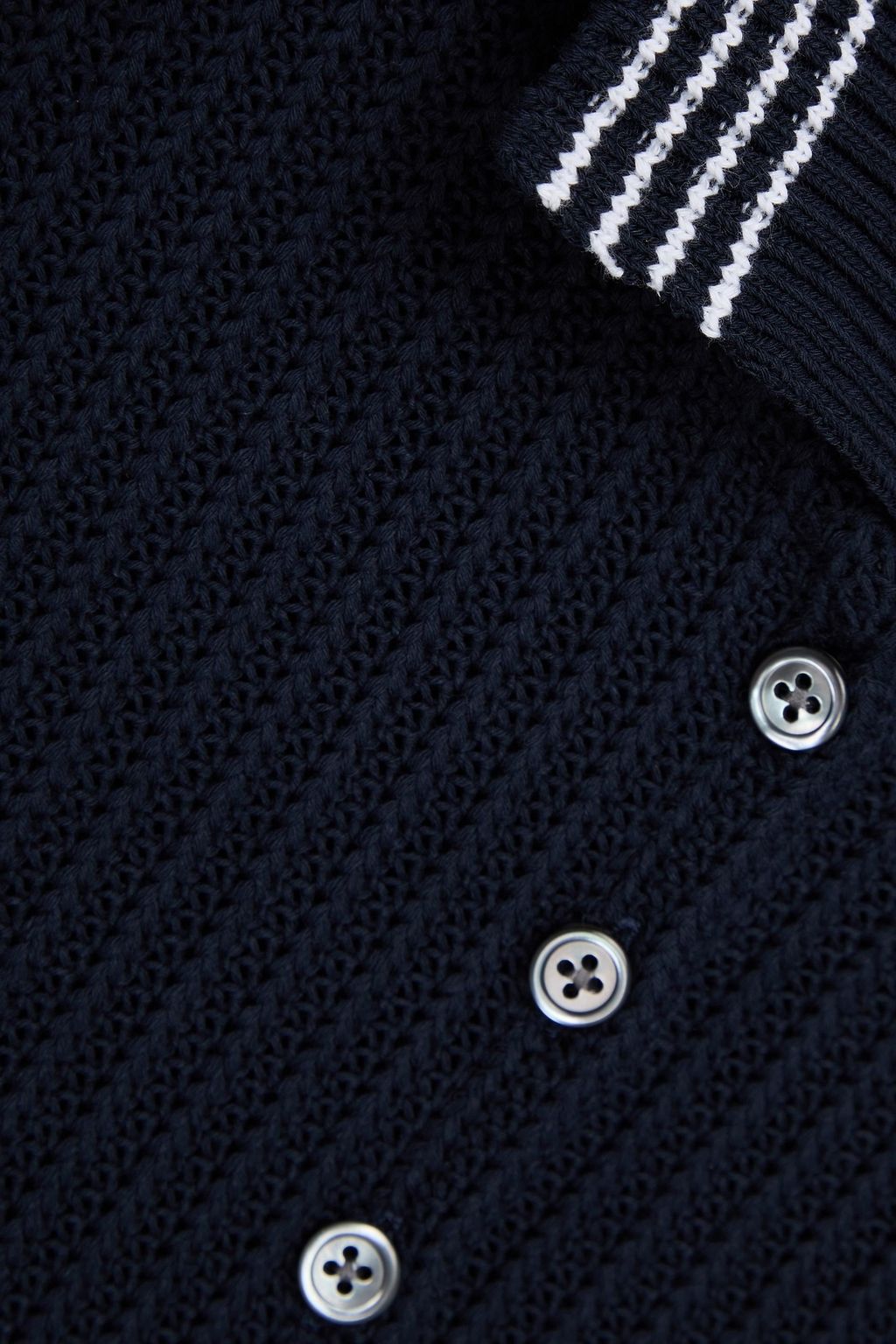 THOM BROWNE 리브 코튼 폴로 스웨터