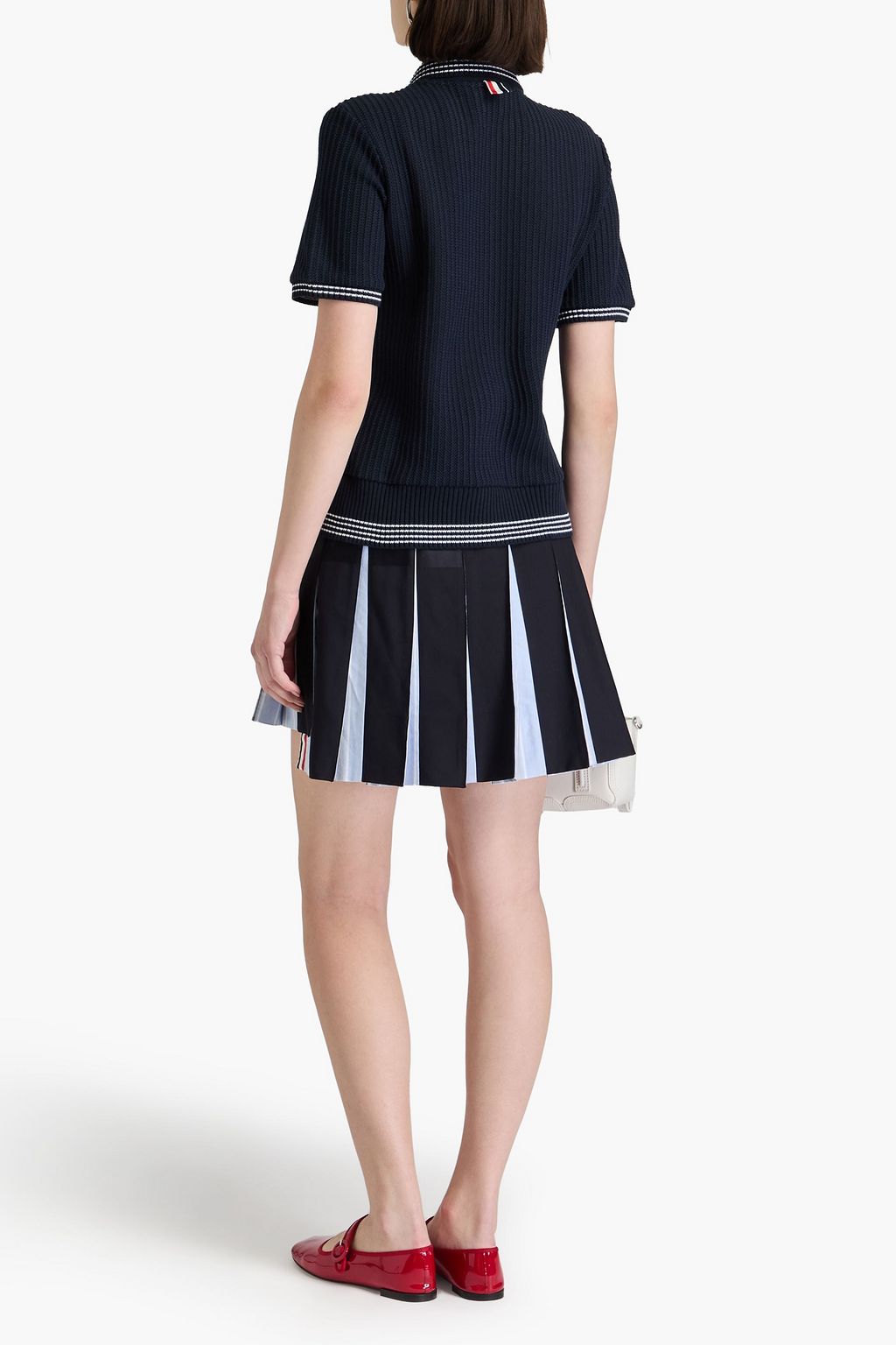 THOM BROWNE 리브 코튼 폴로 스웨터