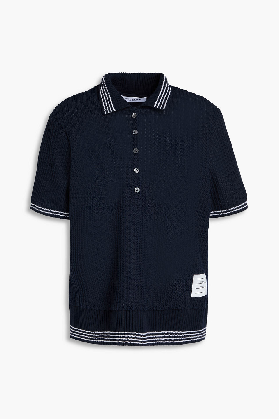 Thom Browne Geripptes Poloshirt Aus Baumwolle In Marineblau