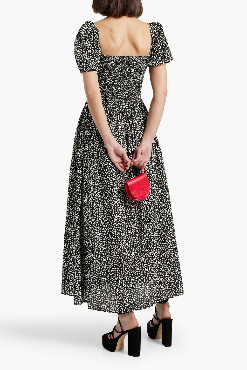 SOLID & STRIPED فستان "ذا كوريننا" طويل من قطن فوال بتأثير مزموم مزين بطبعات