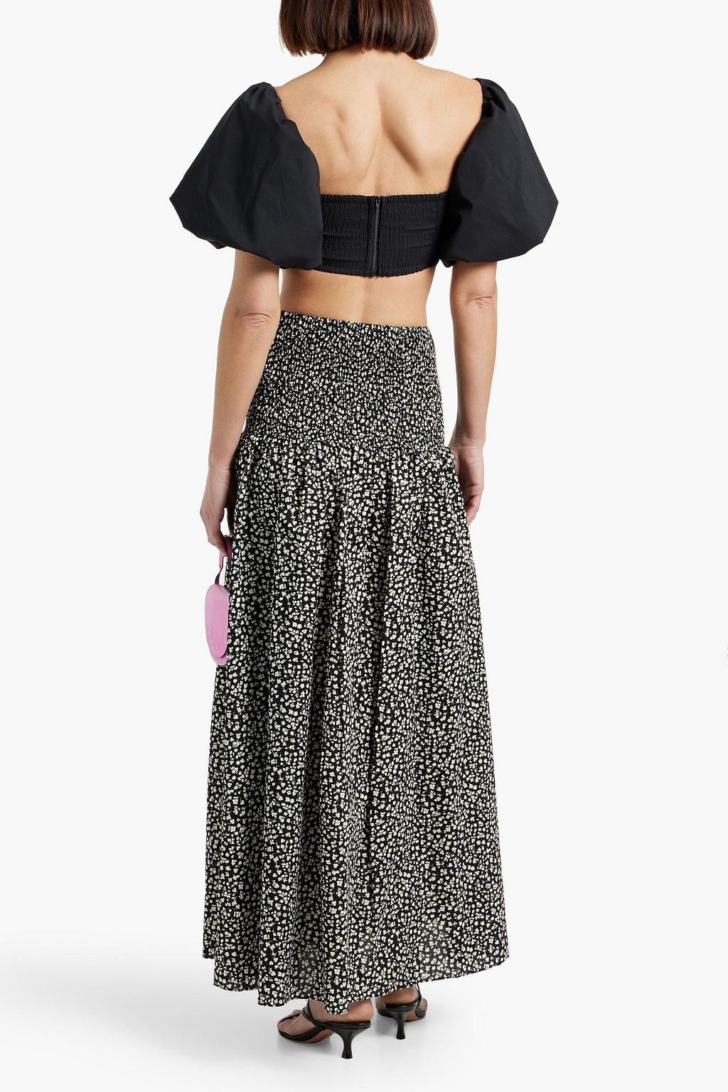SOLID & STRIPED تنورة "ذا ذاريا" طويلة بتأثير مزموم من قطن فوال مزينة بطبعات