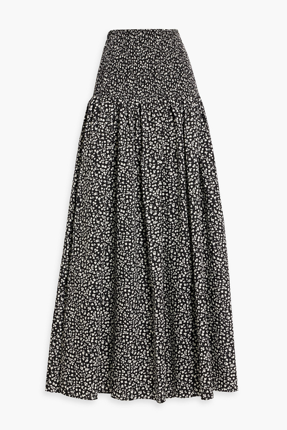 Solid & Striped The Zaria Shirred Printed Cotton-voile Maxi Skirt In Black