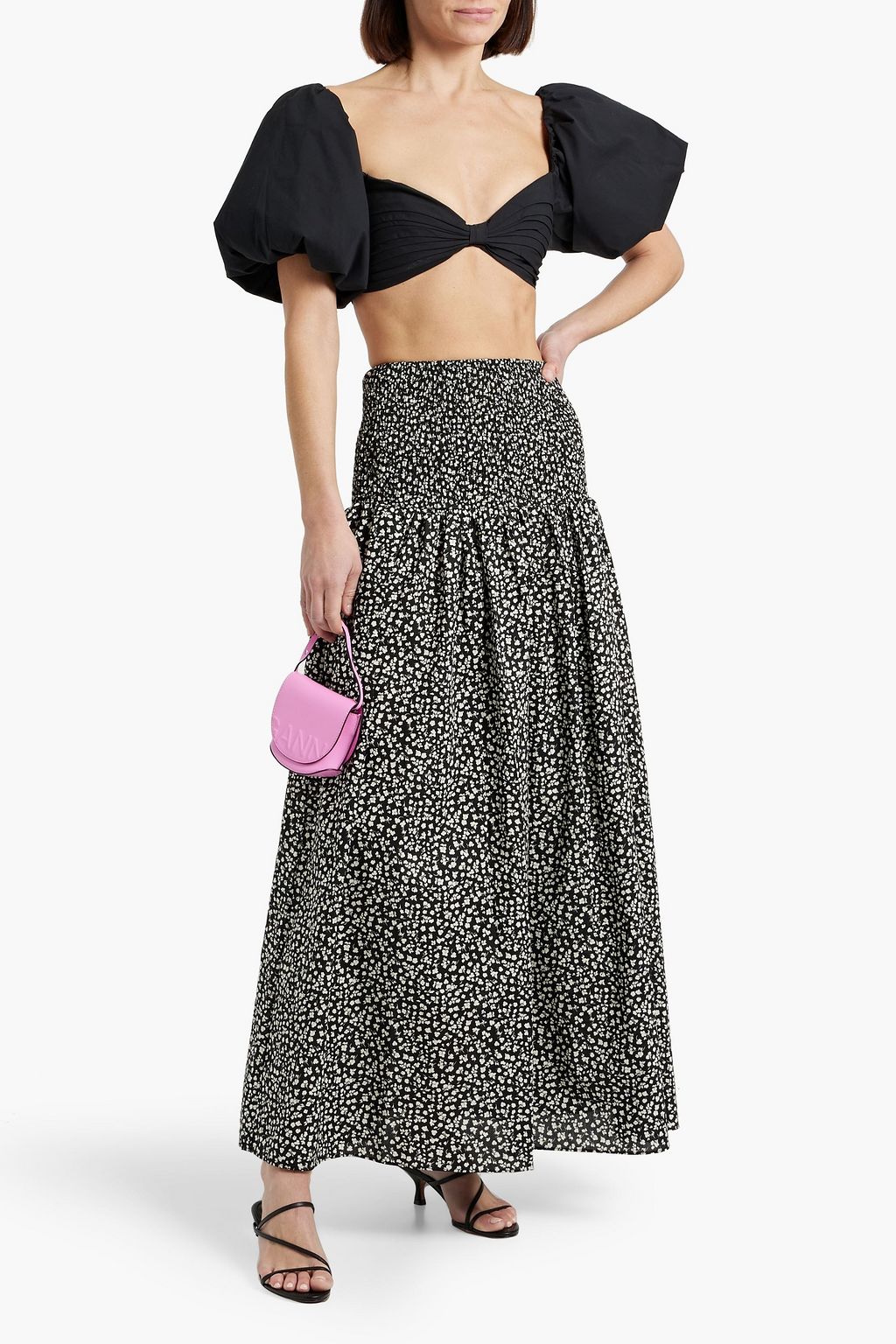 SOLID & STRIPED تنورة "ذا ذاريا" طويلة بتأثير مزموم من قطن فوال مزينة بطبعات