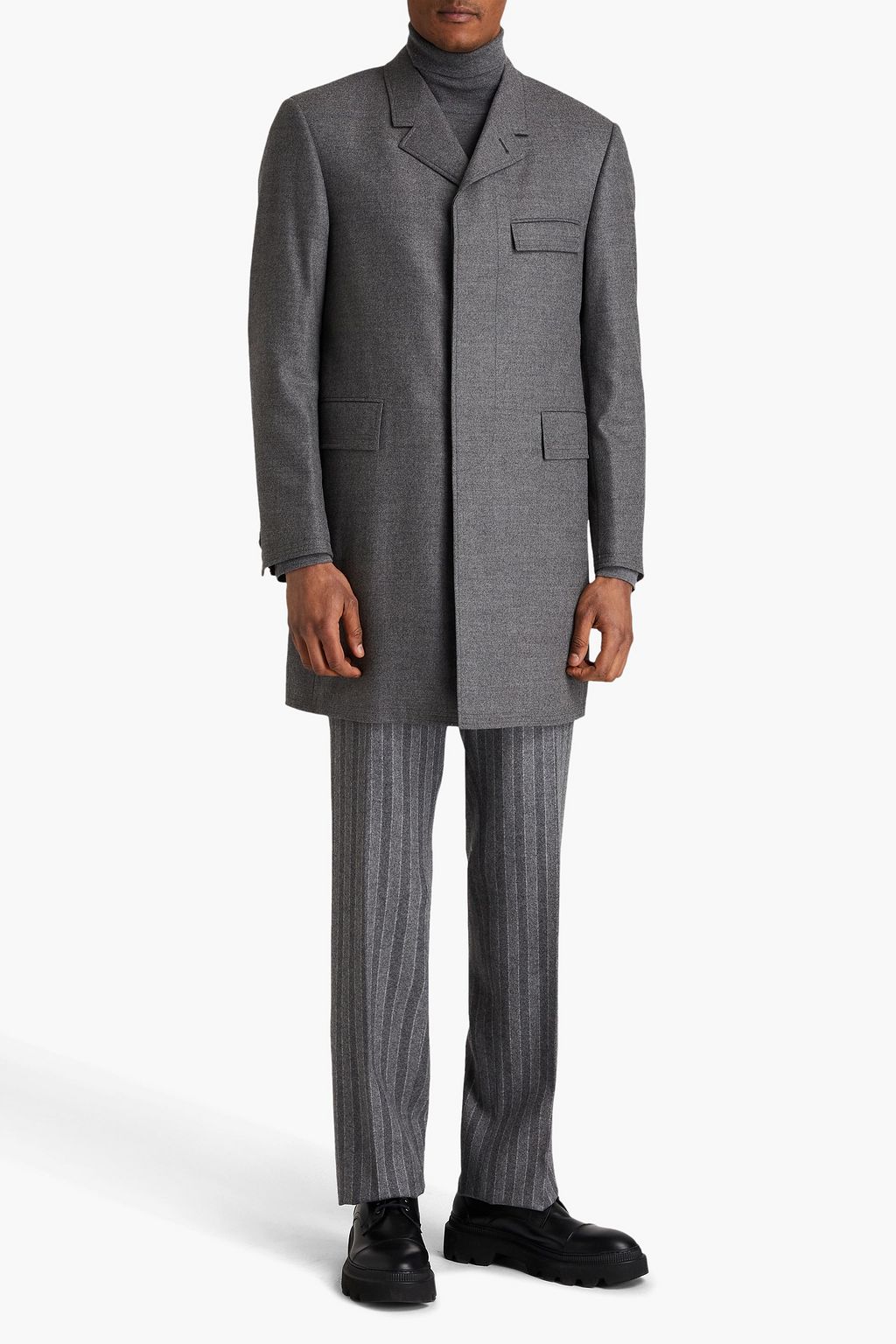 THOM BROWNE Wool-blend flannel coat