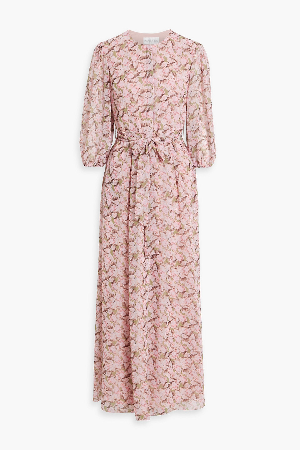 Mikael Aghal Maxikleid Aus Chiffon Mit Floralem Print In Baby-pink