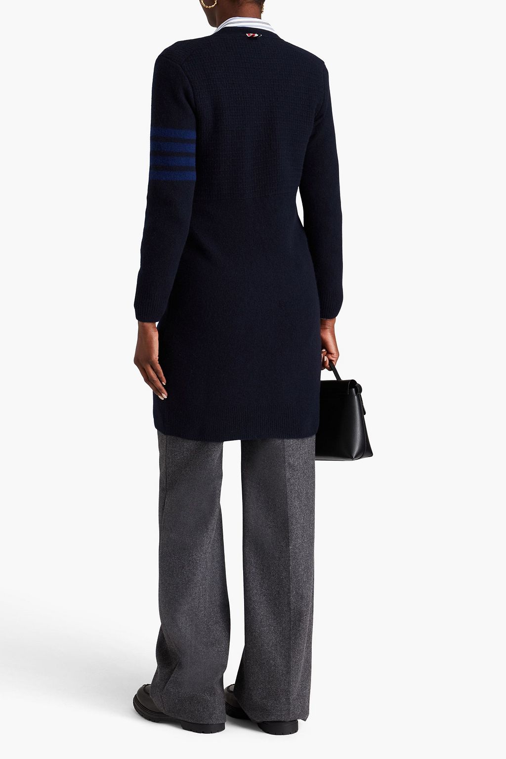 THOM BROWNE كارديغان مصنوع من مزيج الكشمير والصوف بتصميم مخطط