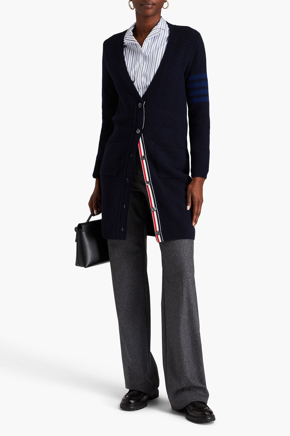 Thom Browne Striped Wool And Cashmere-blend Cardigan In Navy