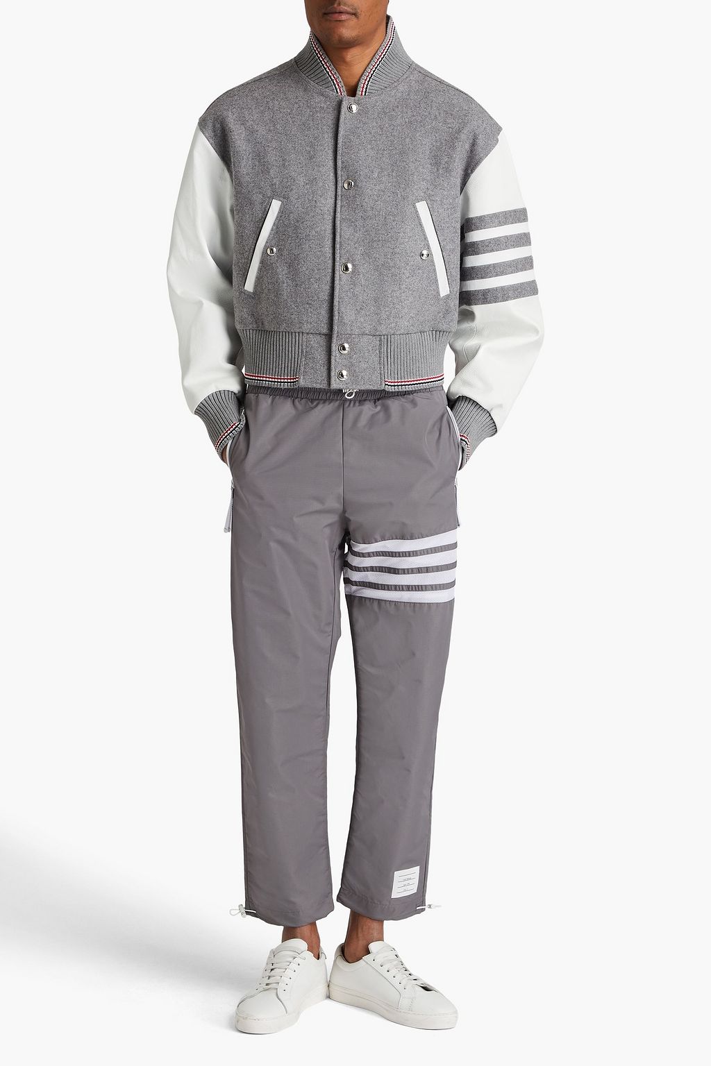 THOM BROWNE Bomberjacke aus Wollfilz mit Ledereinsatz
