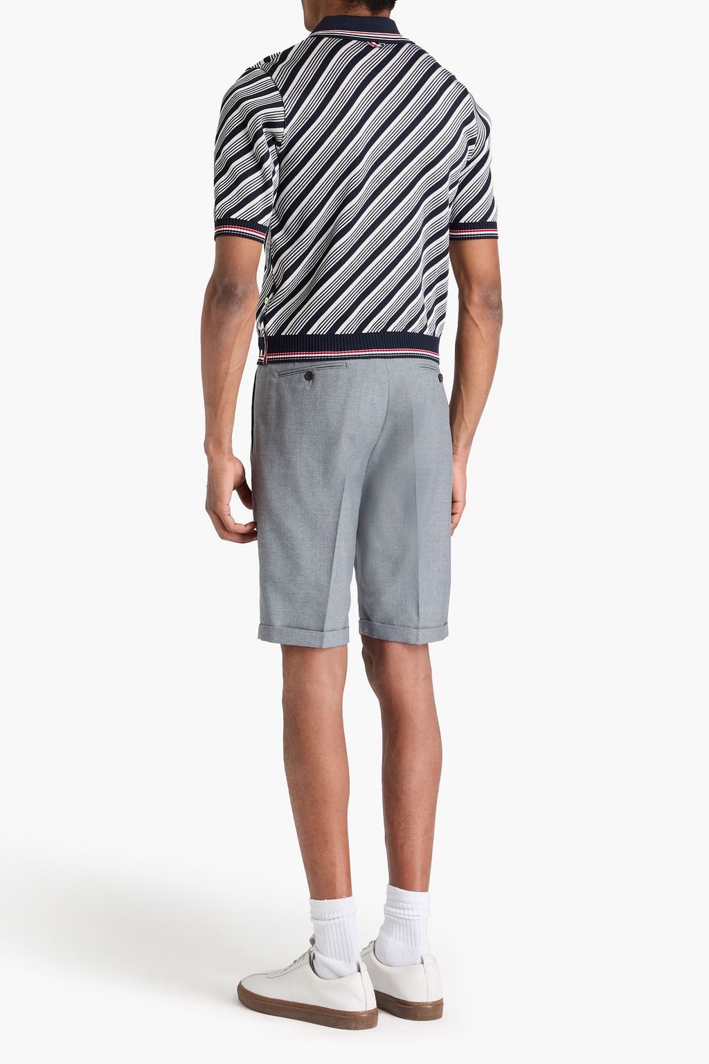 THOM BROWNE Striped jacquard-knit silk-blend polo shirt