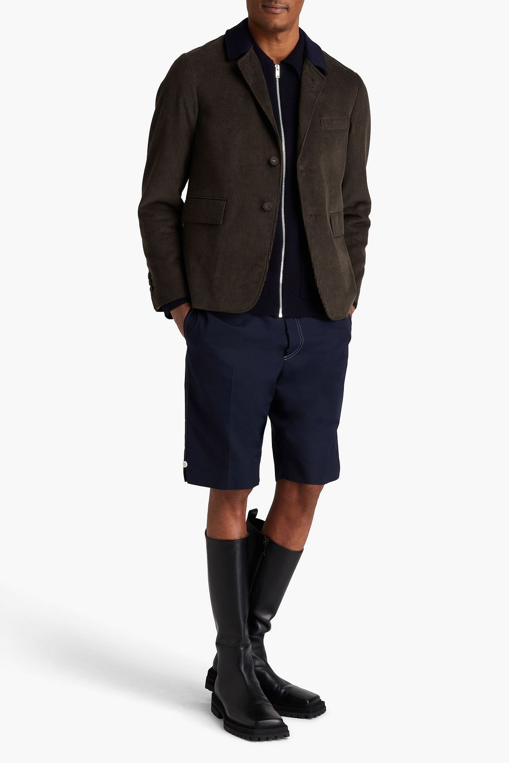 THOM BROWNE جاكيت من قطن مخمل مضلّع