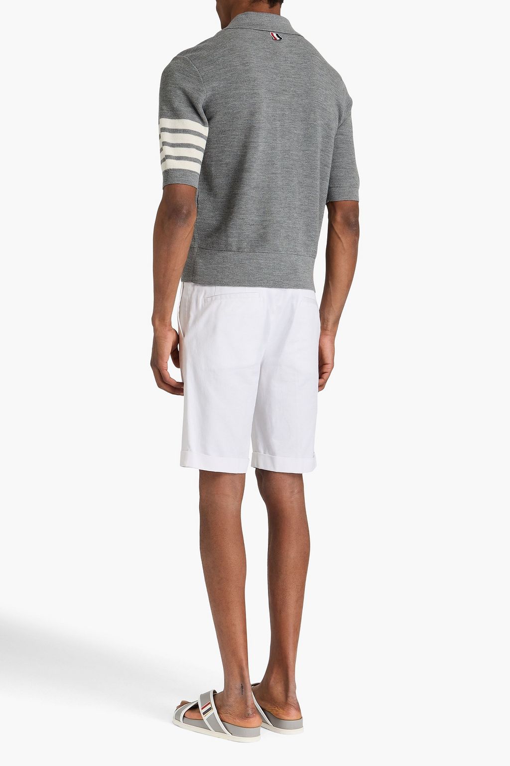 THOM BROWNE Striped wool-piqué polo shirt