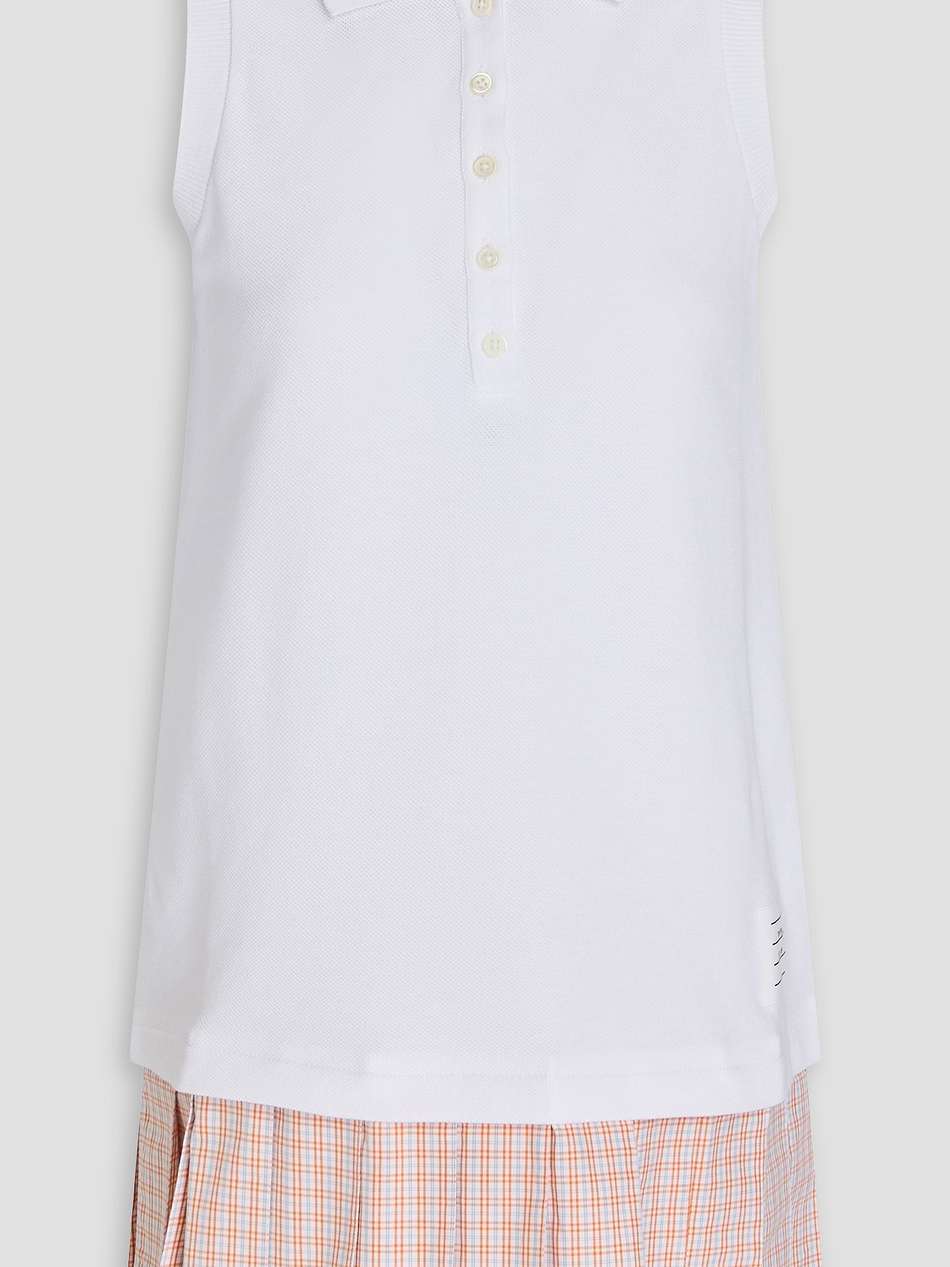 pleated printed cotton-piqué and jacquard mini dress