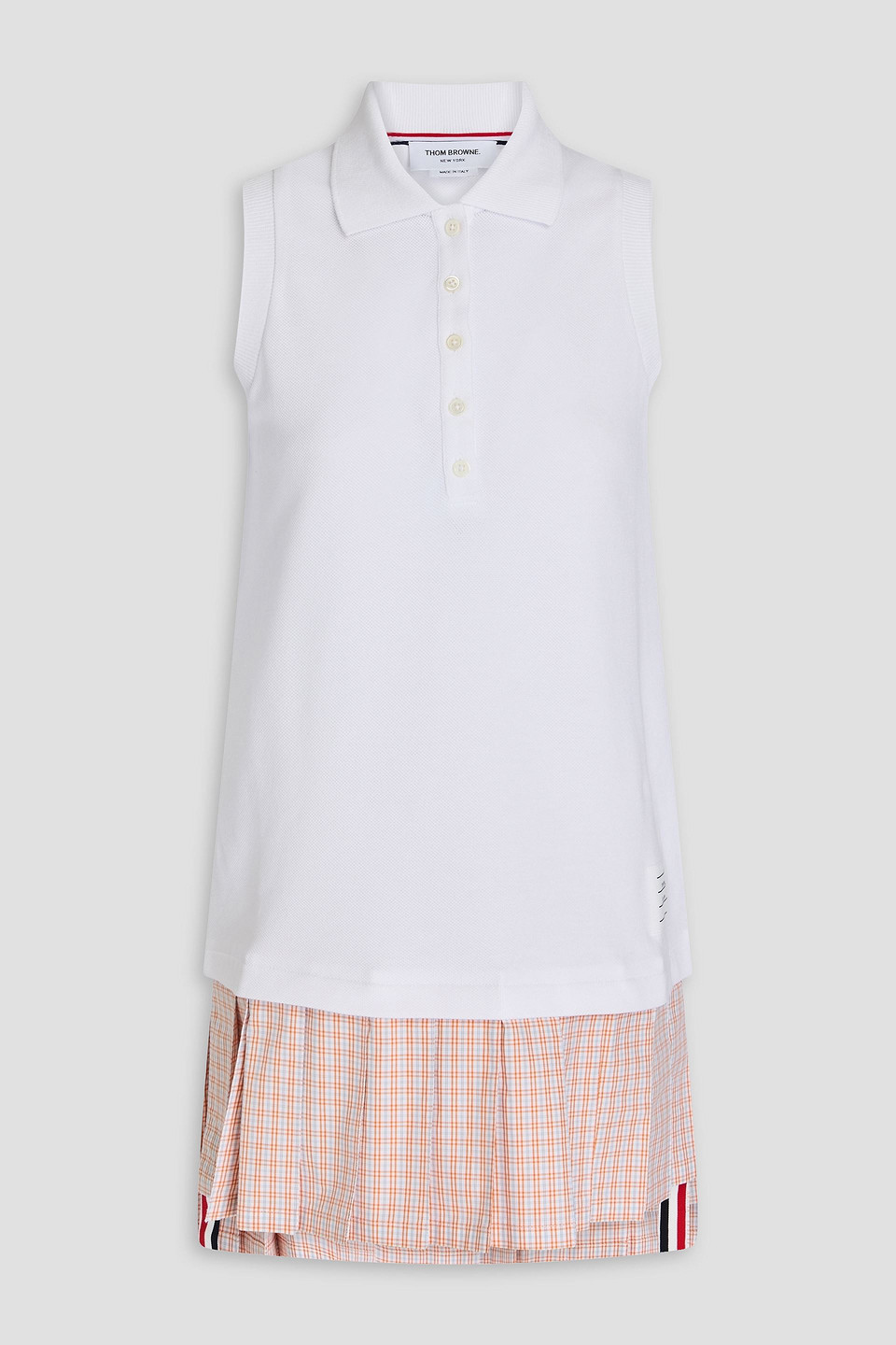 Pleated printed cotton-piqué and jacquard mini dress