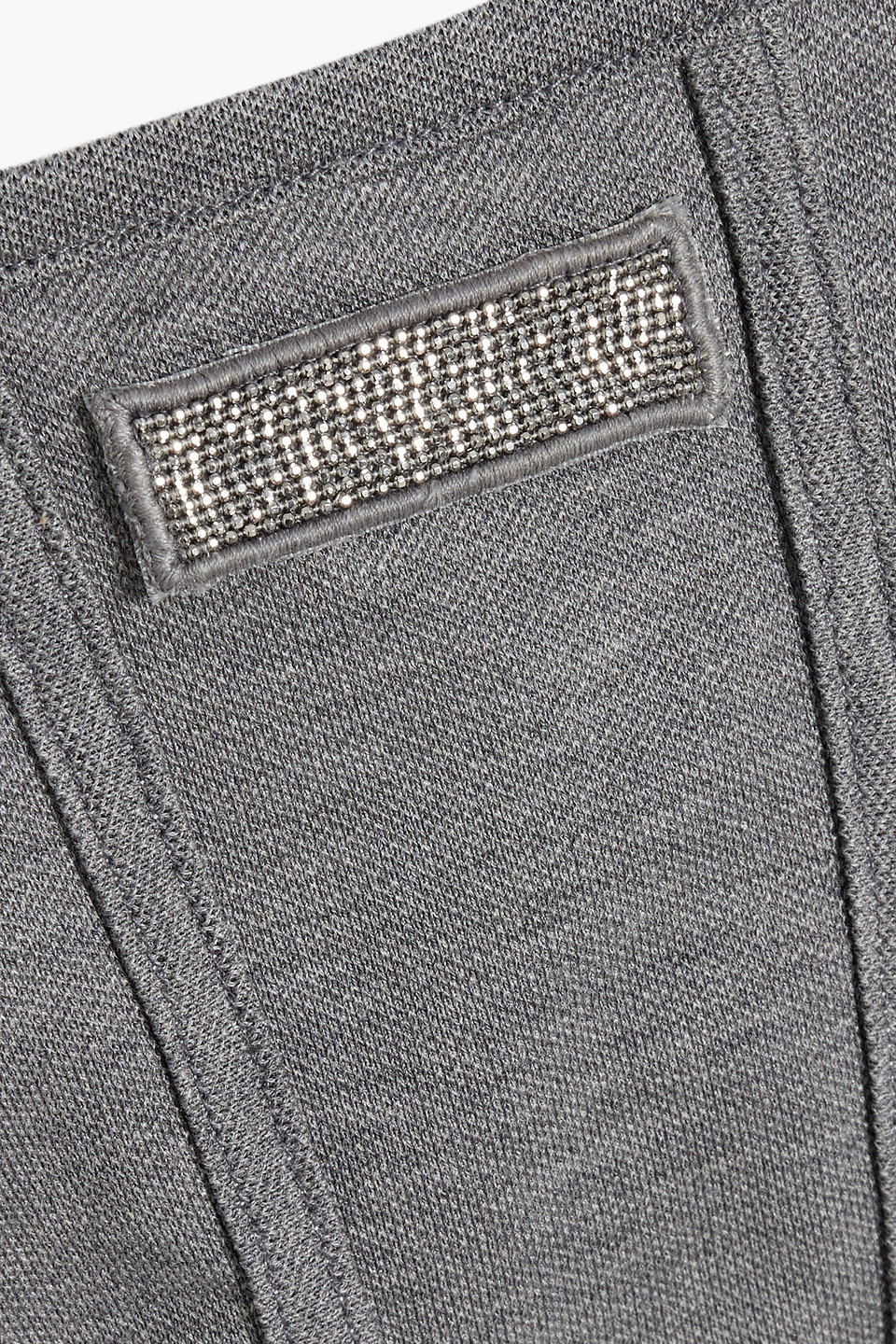 Brunello Cucinelli Cropped Bead-embellished Cotton-blend Piqué Bustier Top In Gray