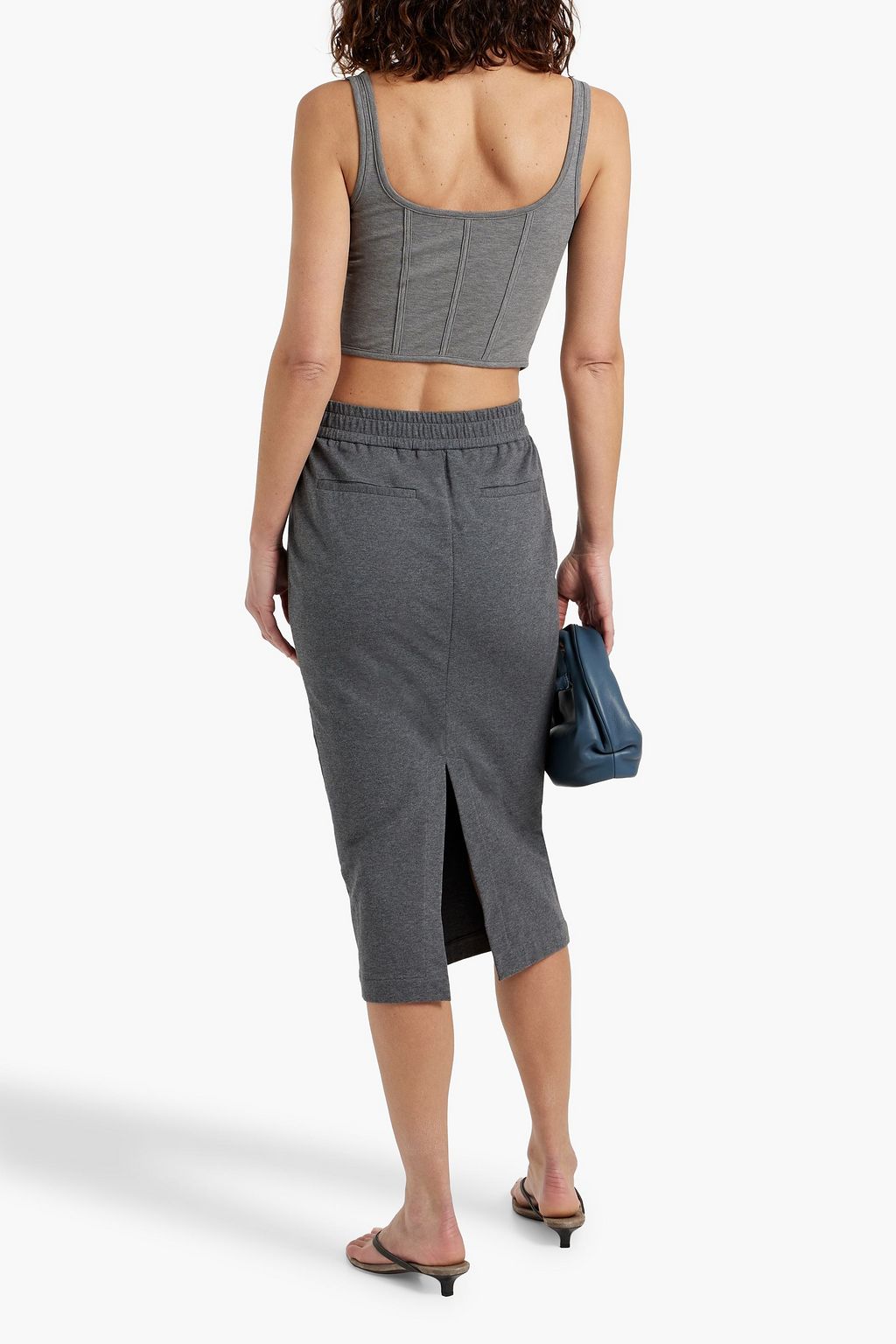 BRUNELLO CUCINELLI Cropped bead-embellished cotton-blend piqué bustier top