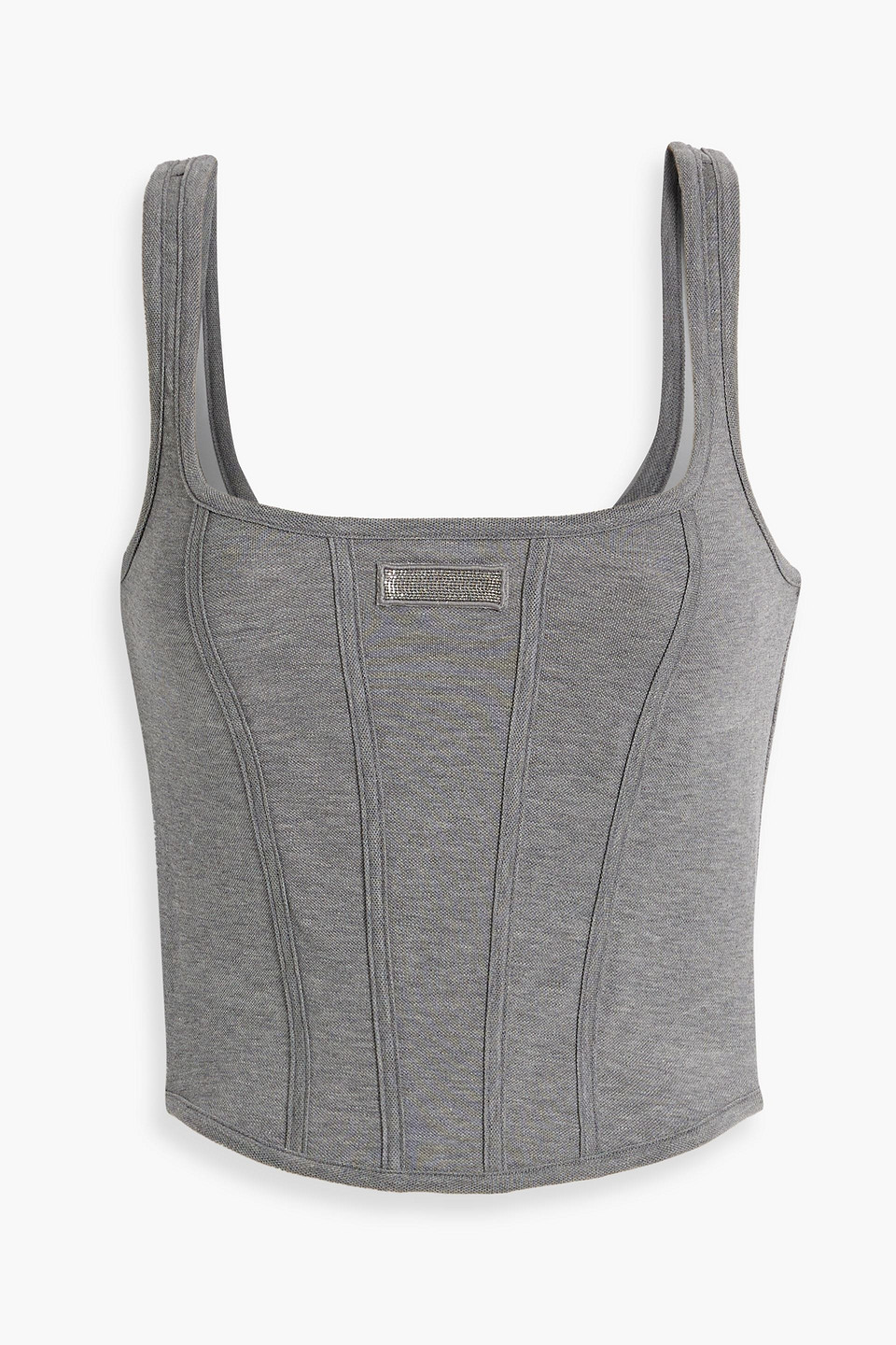 Brunello Cucinelli Cropped Bead-embellished Cotton-blend Piqué Bustier Top In Gray