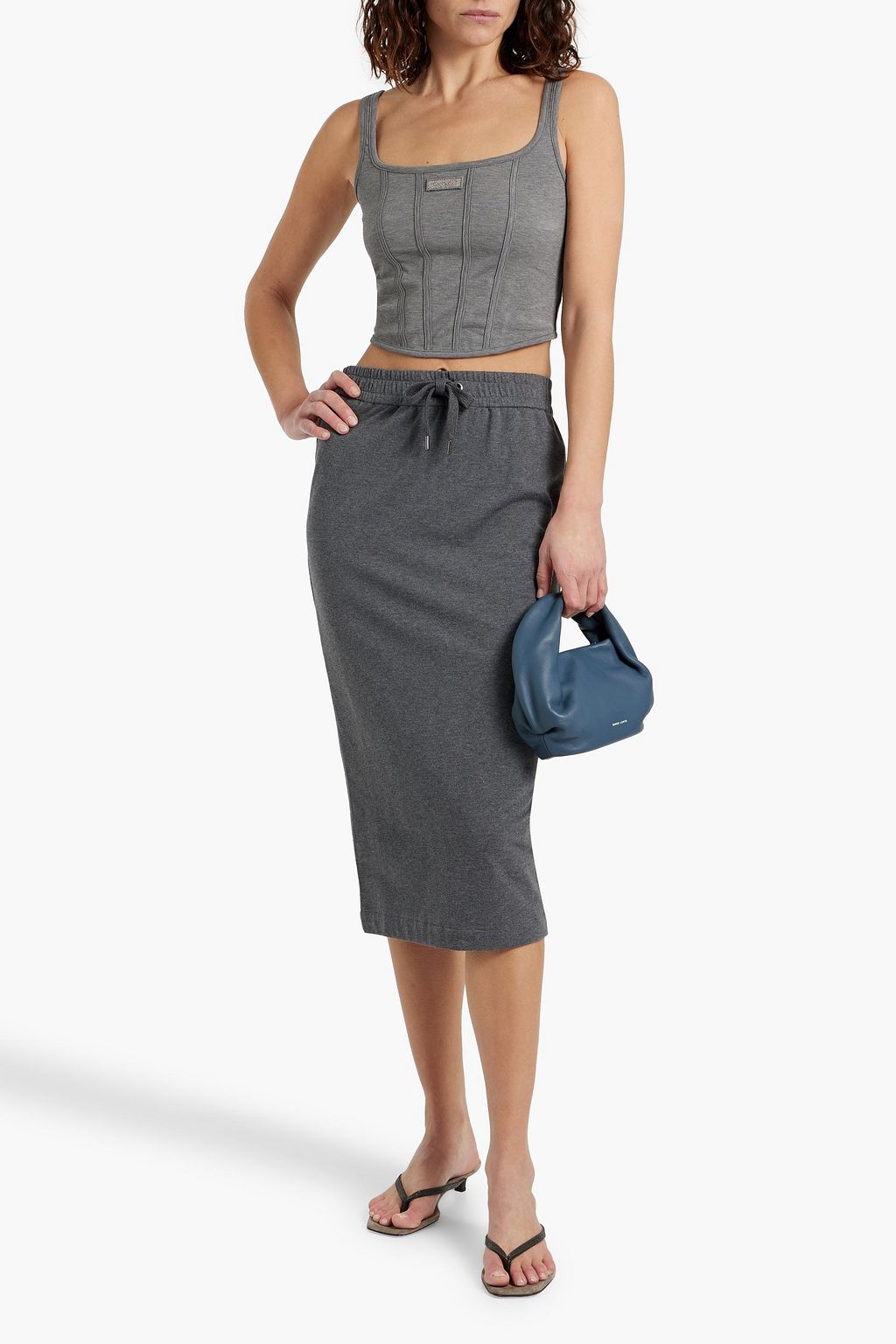 BRUNELLO CUCINELLI Cropped bead-embellished cotton-blend piqué bustier top