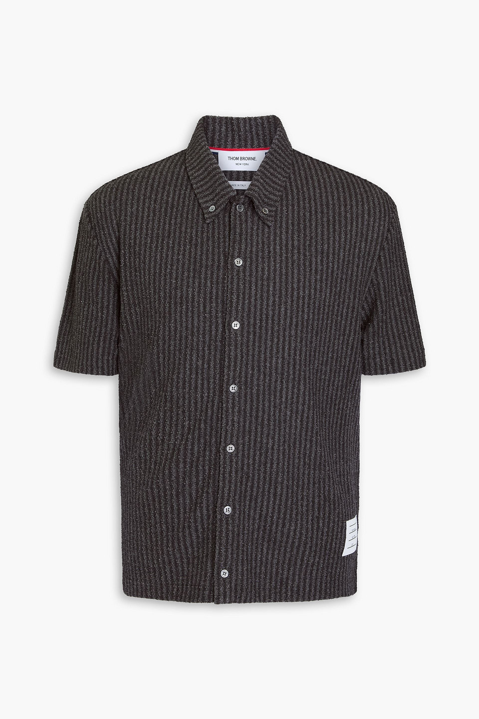 Striped bouclé-knit cotton-blend shirt