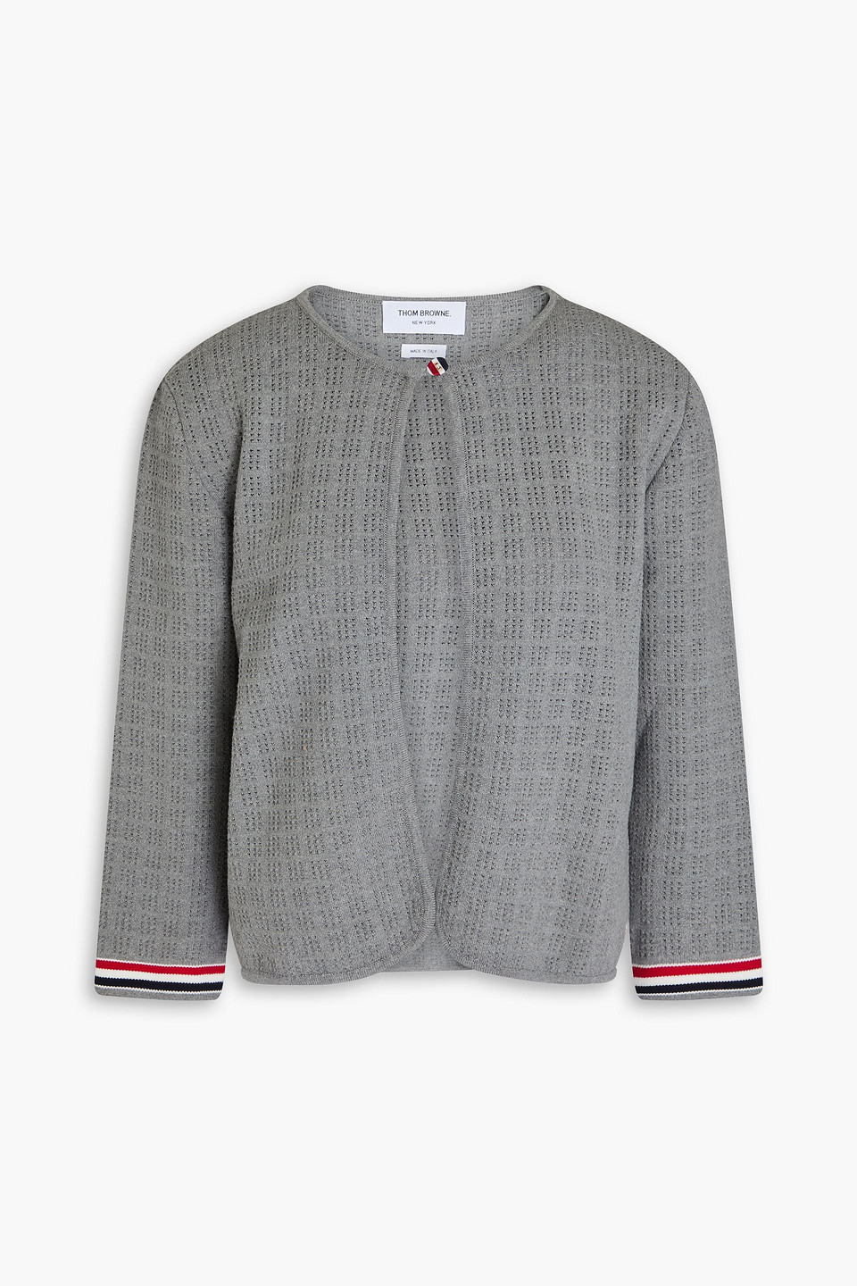 Thom Browne Pointelle-knit Cotton Cardigan In Grey