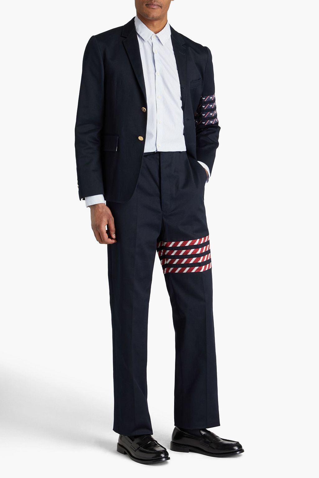 THOM BROWNE بنطلون من قطن الغبردين بتصميم مخطط