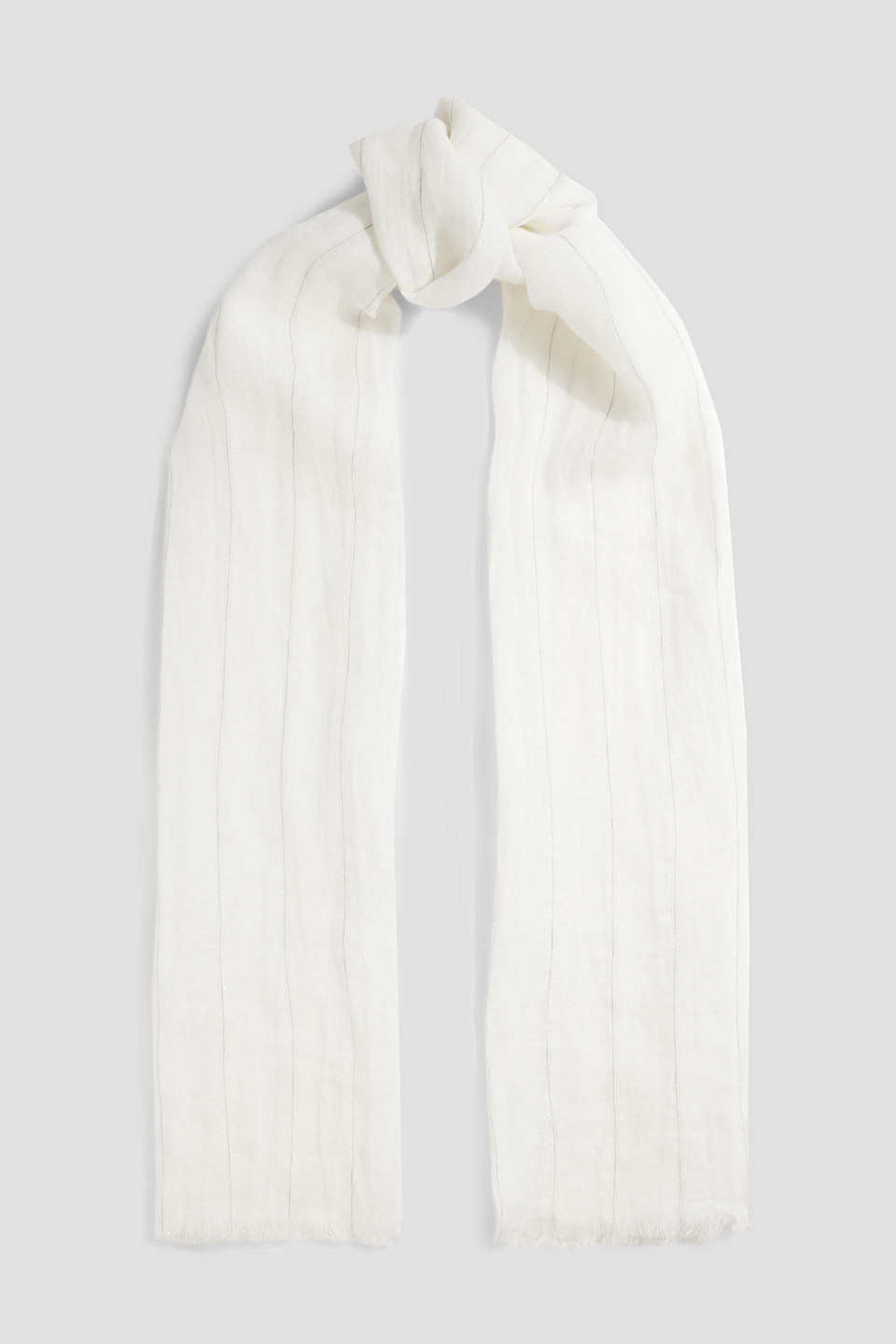 Brunello Cucinelli Striped Linen-blend Scarf In White