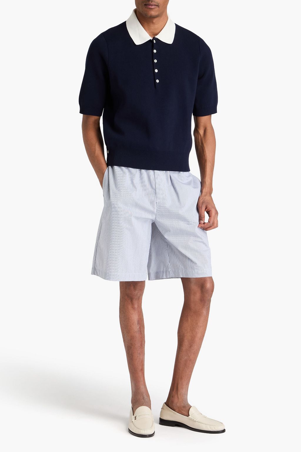 THOM BROWNE Two-tone cotton polo shirt