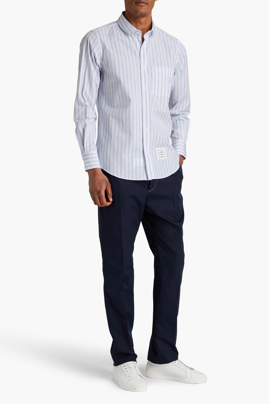 THOM BROWNE Striped cotton-poplin shirt
