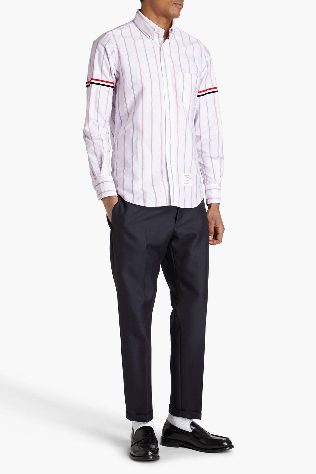 THOM BROWNE 스트라이프 코튼 옥스퍼드 셔츠